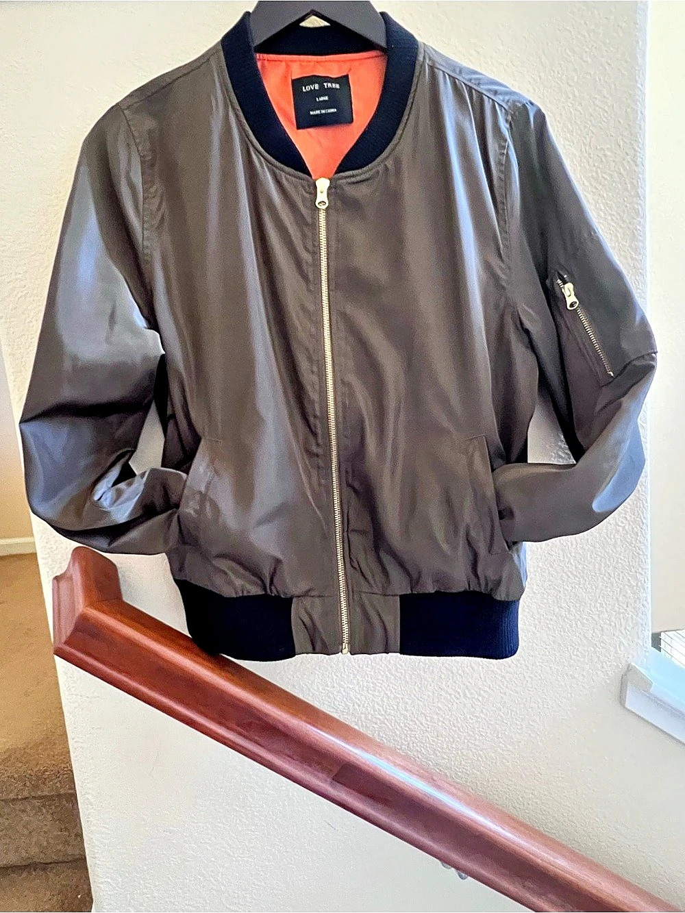 Love Tree Women's Indie/Streetwear Bomber Jacket Olive/Khaki Size Large